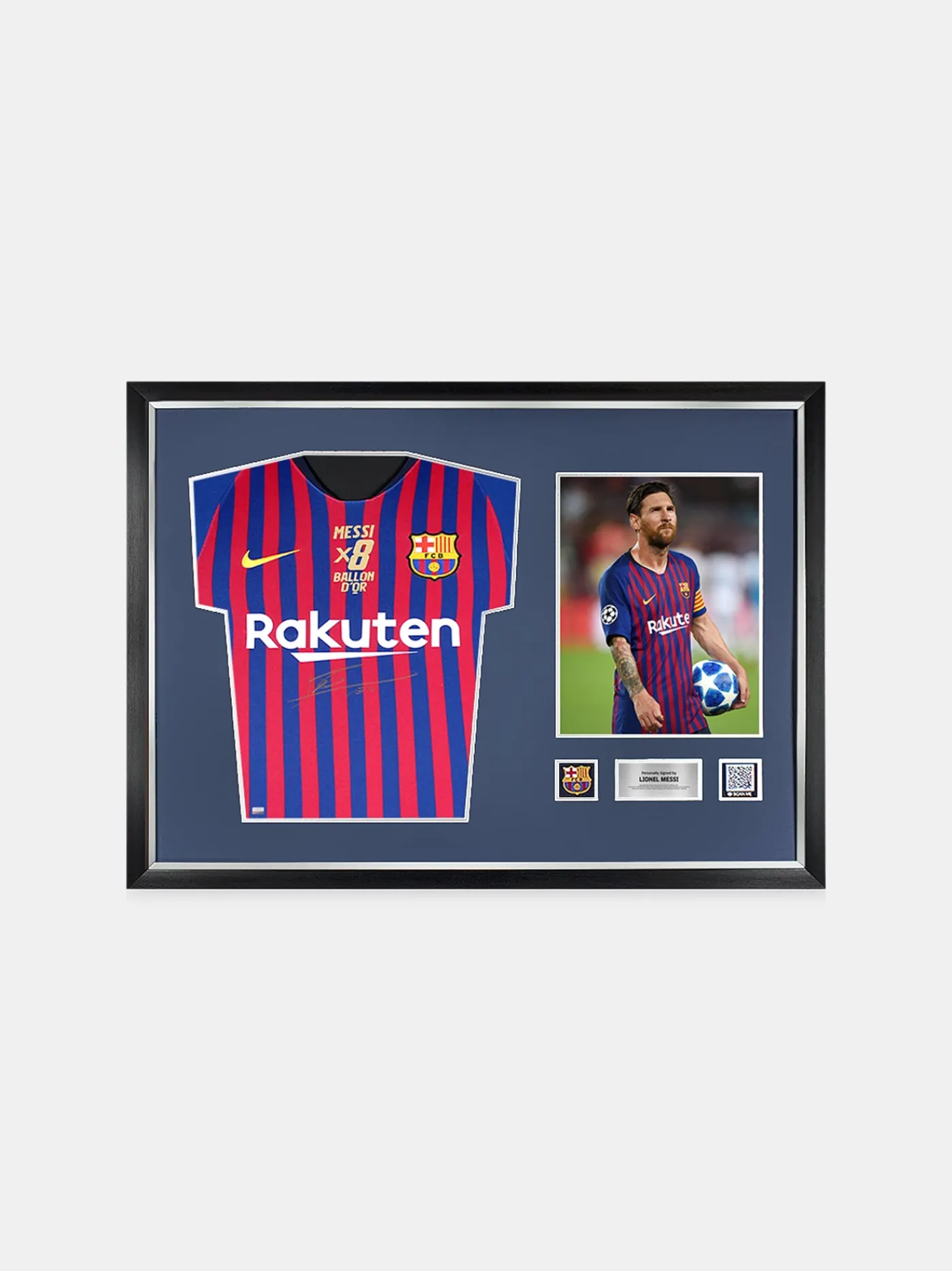 Shop Messi FCB Front Framed 18-19 Home Gold: 8x Ballon d'Or Colección Messi